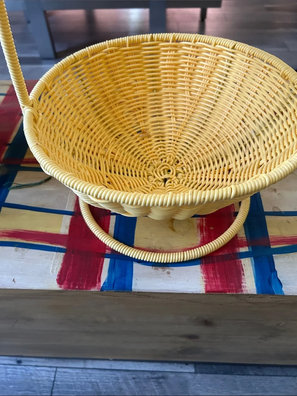 Yellow Two-Tier Wicker Serving Basket with Green Pineapple Accent